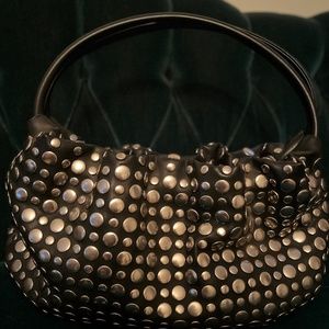Black leather silver studded purse